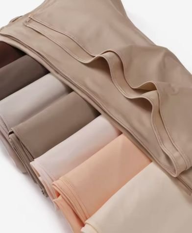 Folded liquid jersey hijabs in taupe, beige, cream and peach